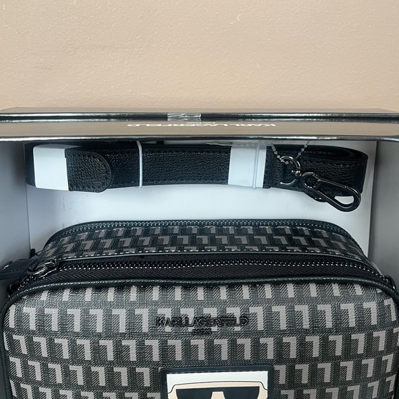 {Karl Lagerfeld} Double Zip Crossbody Camera Bag in Black/Grey - NWT - Picture 6 of 10